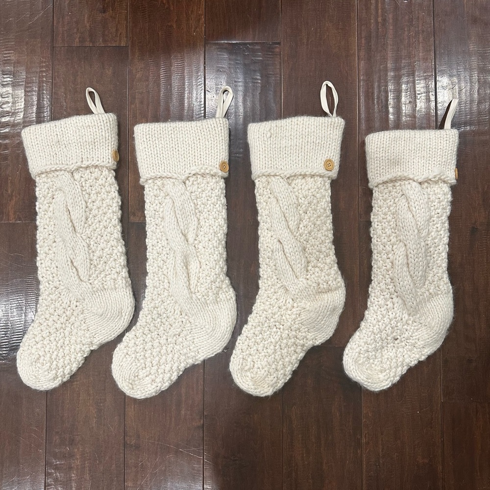 Pottery Barn Cream Knit Holiday Stockings -Set of 4 - Picture 2 of 6